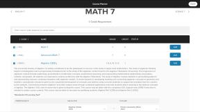 Math 7 course details. The algebra course description is open.